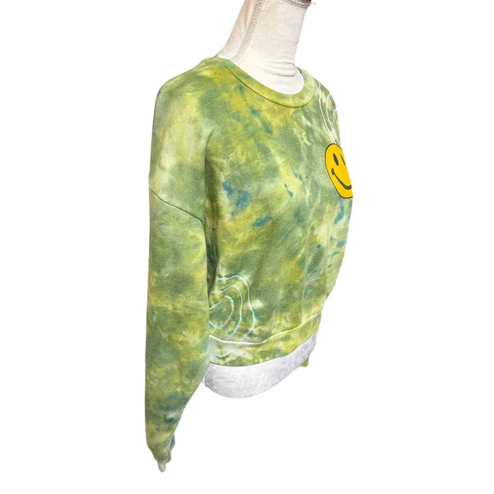 Aviator Nation Women's Green Hand Dyed Smiley 2 Crew Sweatshirt -‎ XS